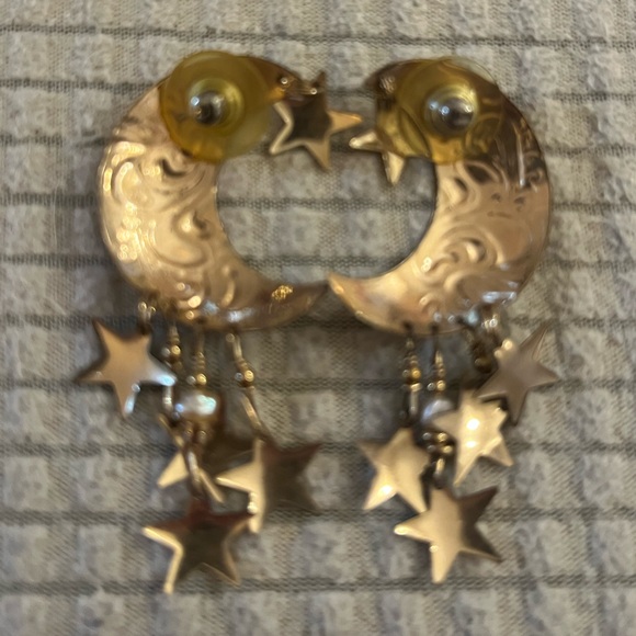 Moon and Starts Gold Earrings - Picture 4 of 5